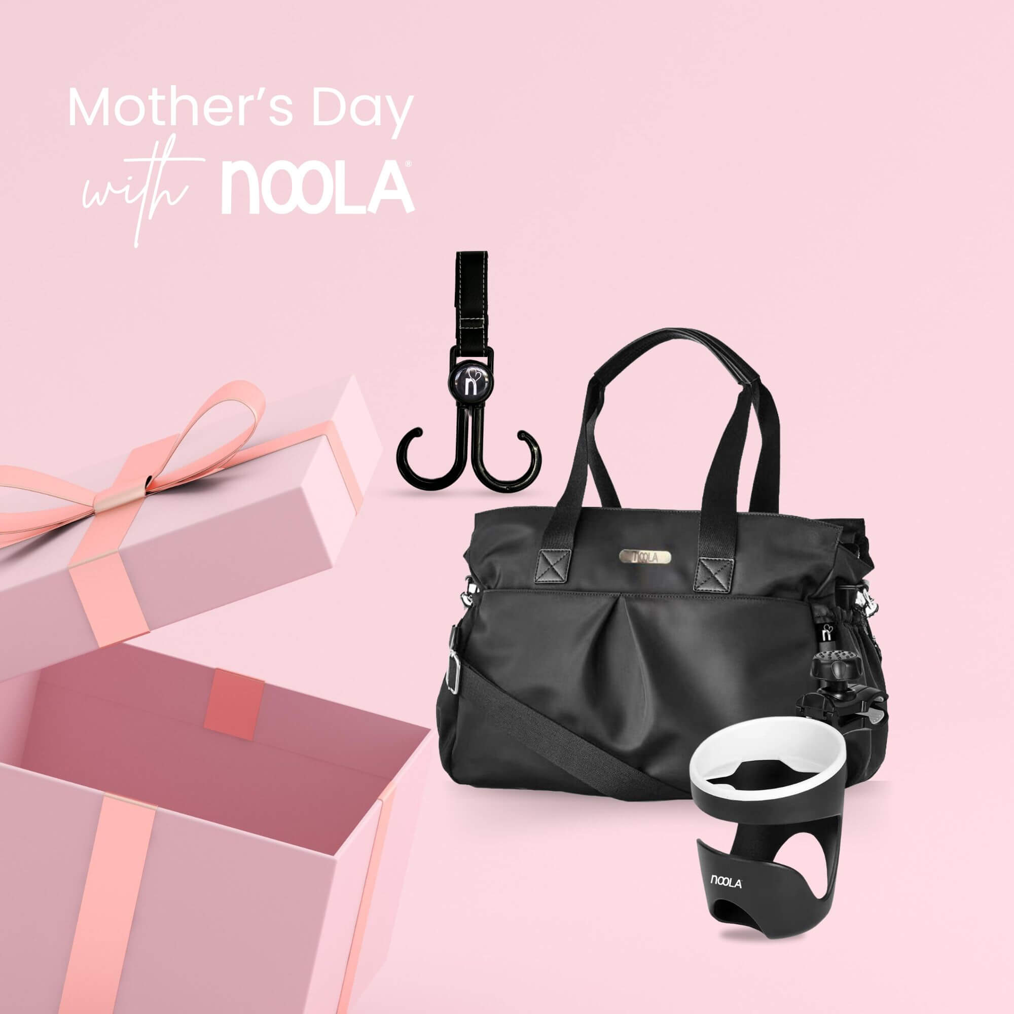 noola mothersday gift box bundle diaper bag black with stroller accessories