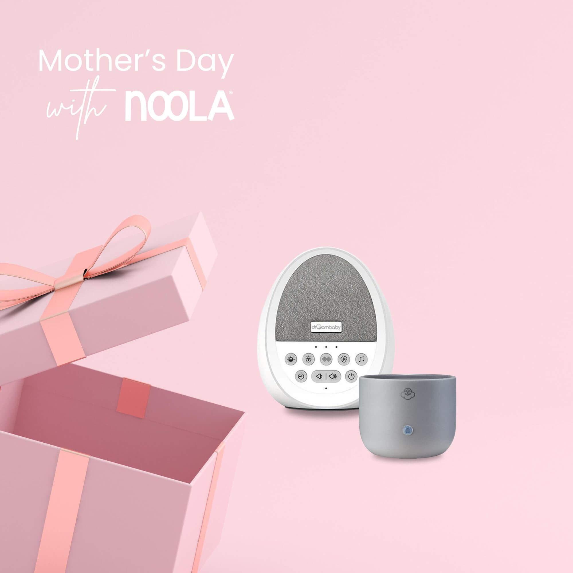 noola mothersday gift box bundle dreambaby white noise machine baby soother and serene aromatic fragrance diffuser grey