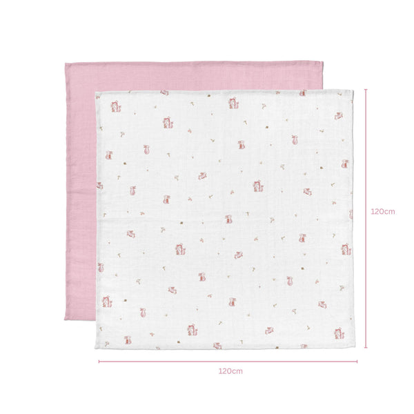 baby swaddle blankets 100% bamboo with pink bunny designs on a white background