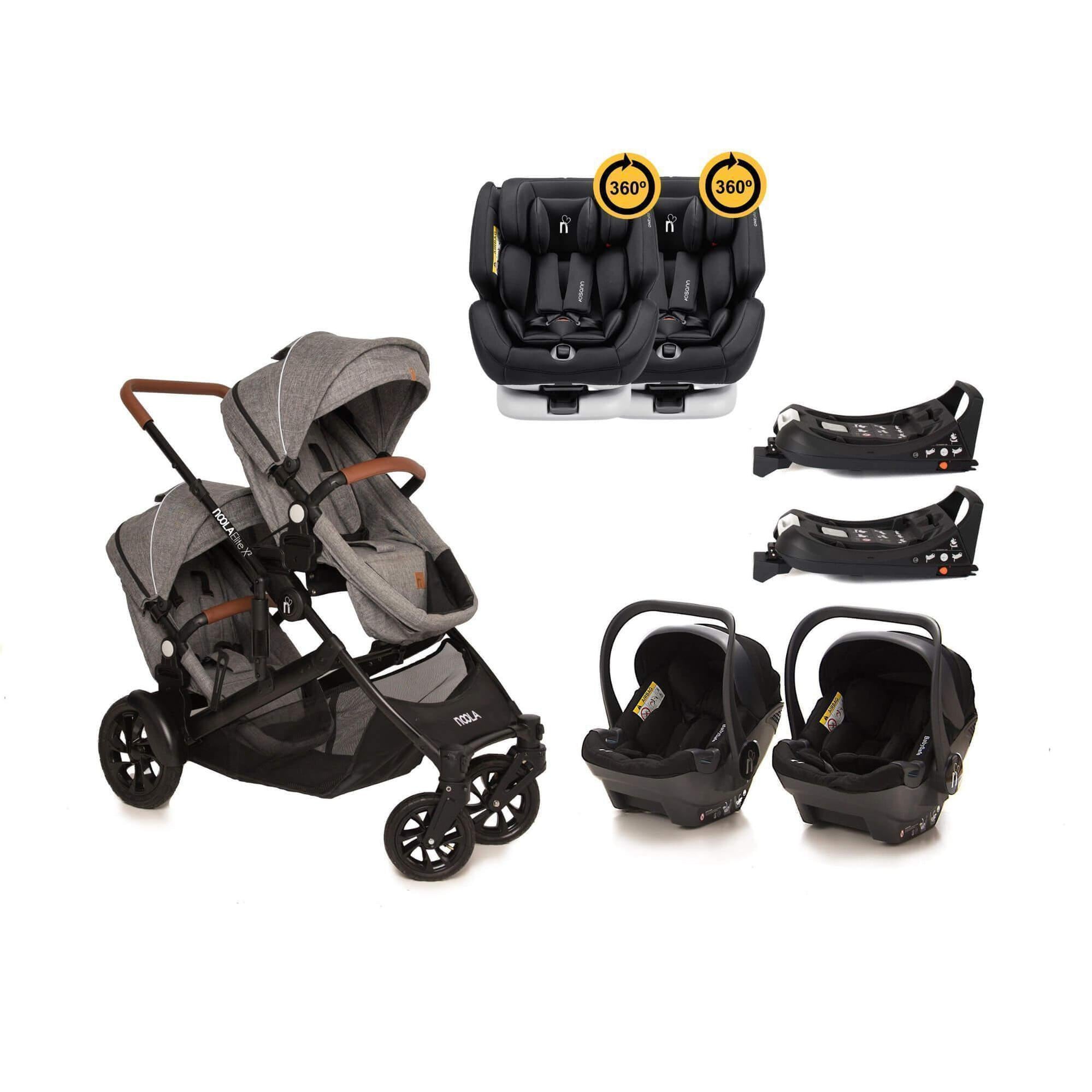 noola elitex2 twin travel system baby stroller grey #SELECT THE COLOUR OF YOUR 2X ONE360_ONE360 | MIDNIGHT BLACK