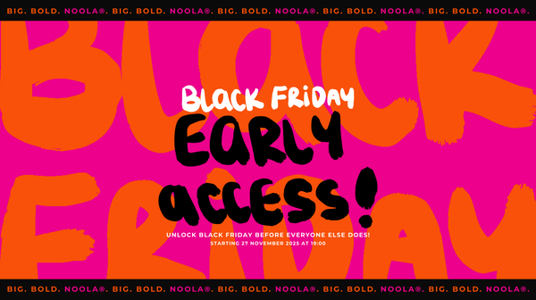 noola online baby store south africa promotional graphic for Black Friday early access with bold text on a pink and orange background.