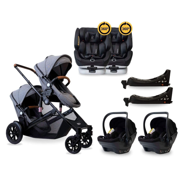 noola-The EliteX2 6in1 Twin Travel System + 2x ONE360 Gifts-Travel System-STROLLER | LUNAR GREY-ONE360 | MIDNIGHT BLACK-